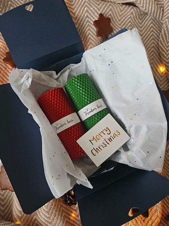 Christmas L Candle Set Forest Green and Red